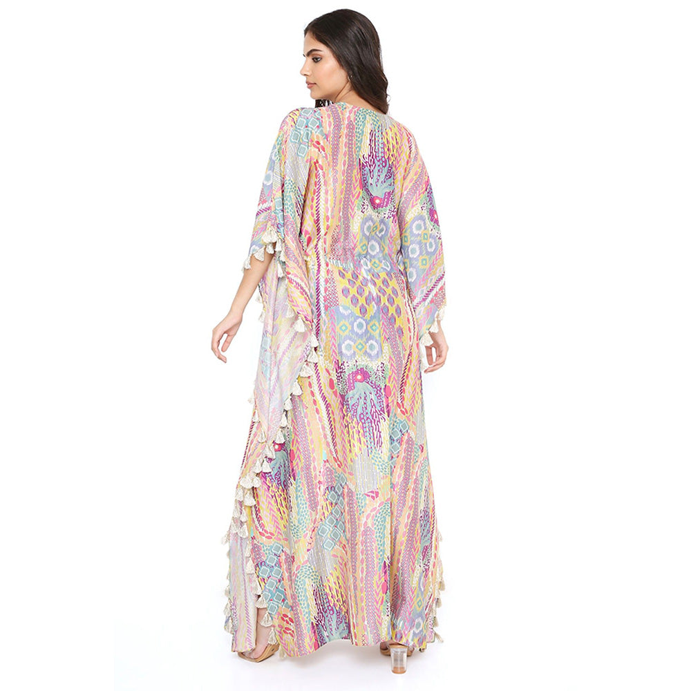 PS Pret by Payal Singhal Lime African Print Silkmul Kaftan with Tassels