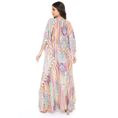 PS Pret by Payal Singhal Lime African Print Silkmul Kaftan with Tassels
