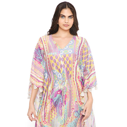 PS Pret by Payal Singhal Lime African Print Silkmul Kaftan with Tassels