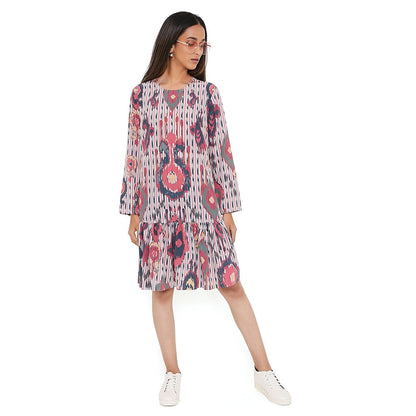 PS Pret by Payal Singhal Red Ikat Tribe Print Art Crepe Frill Hem Dress