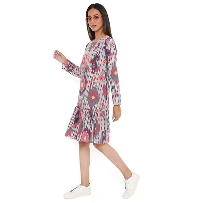 PS Pret by Payal Singhal Red Ikat Tribe Print Art Crepe Frill Hem Dress