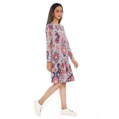 PS Pret by Payal Singhal Red Ikat Tribe Print Art Crepe Frill Hem Dress