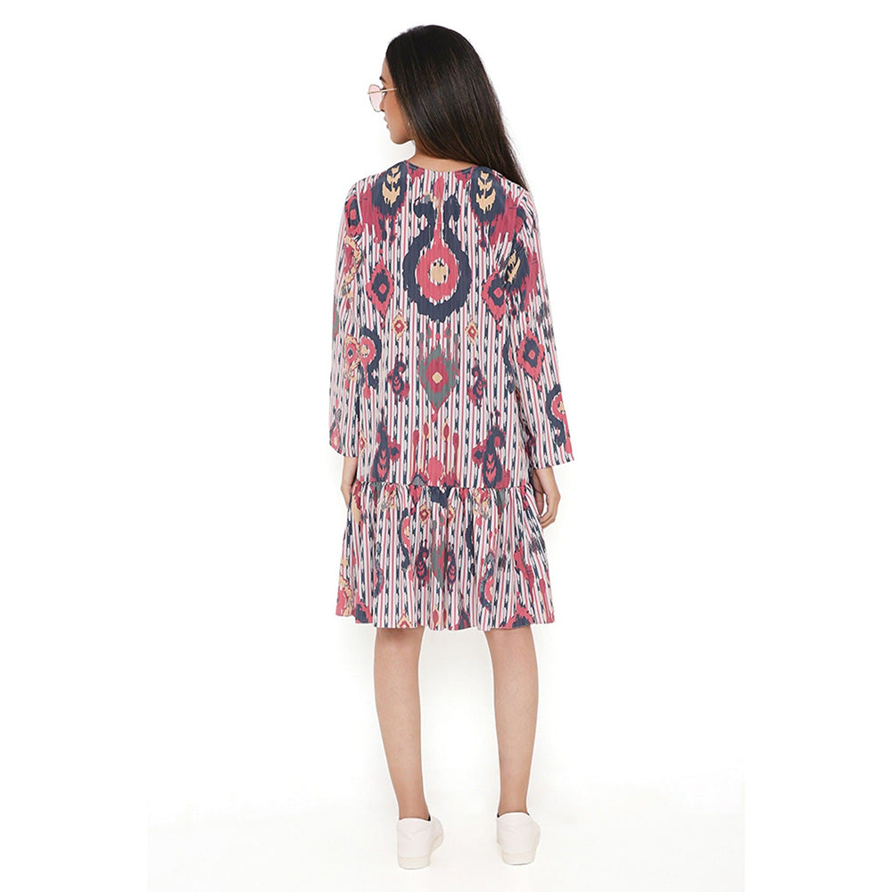 PS Pret by Payal Singhal Red Ikat Tribe Print Art Crepe Frill Hem Dress