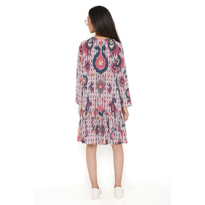 PS Pret by Payal Singhal Red Ikat Tribe Print Art Crepe Frill Hem Dress