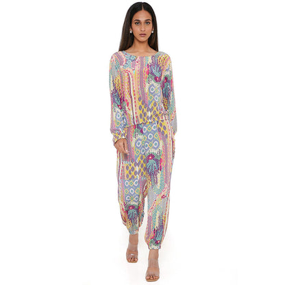 PS Pret by Payal Singhal Lime African Print Crepe Top and Jogger Pants (Set of 2)