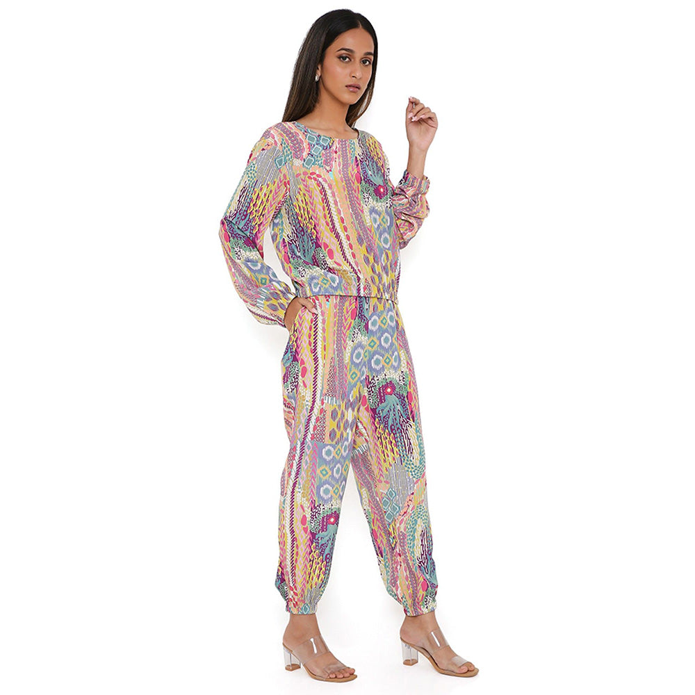 PS Pret by Payal Singhal Lime African Print Crepe Top and Jogger Pants (Set of 2)