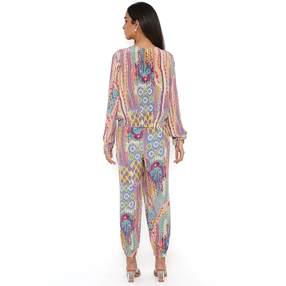 PS Pret by Payal Singhal Lime African Print Crepe Top and Jogger Pants (Set of 2)