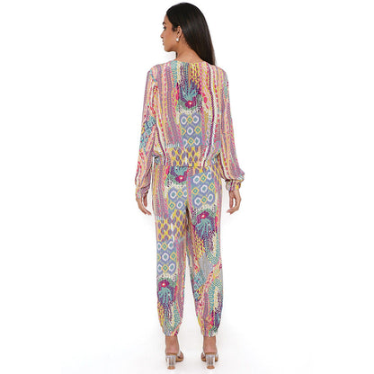 PS Pret by Payal Singhal Lime African Print Crepe Top and Jogger Pants (Set of 2)