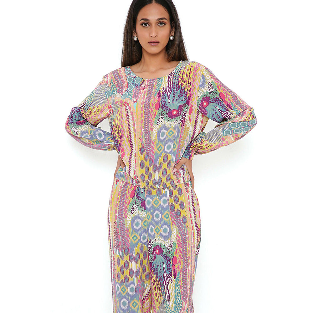 PS Pret by Payal Singhal Lime African Print Crepe Top and Jogger Pants (Set of 2)