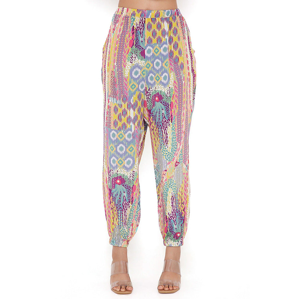 PS Pret by Payal Singhal Lime African Print Crepe Top and Jogger Pants (Set of 2)