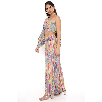 PS Pret by Payal Singhal Lime African Print Crepe One Shoulder Top with Palazzo (Set of 2)