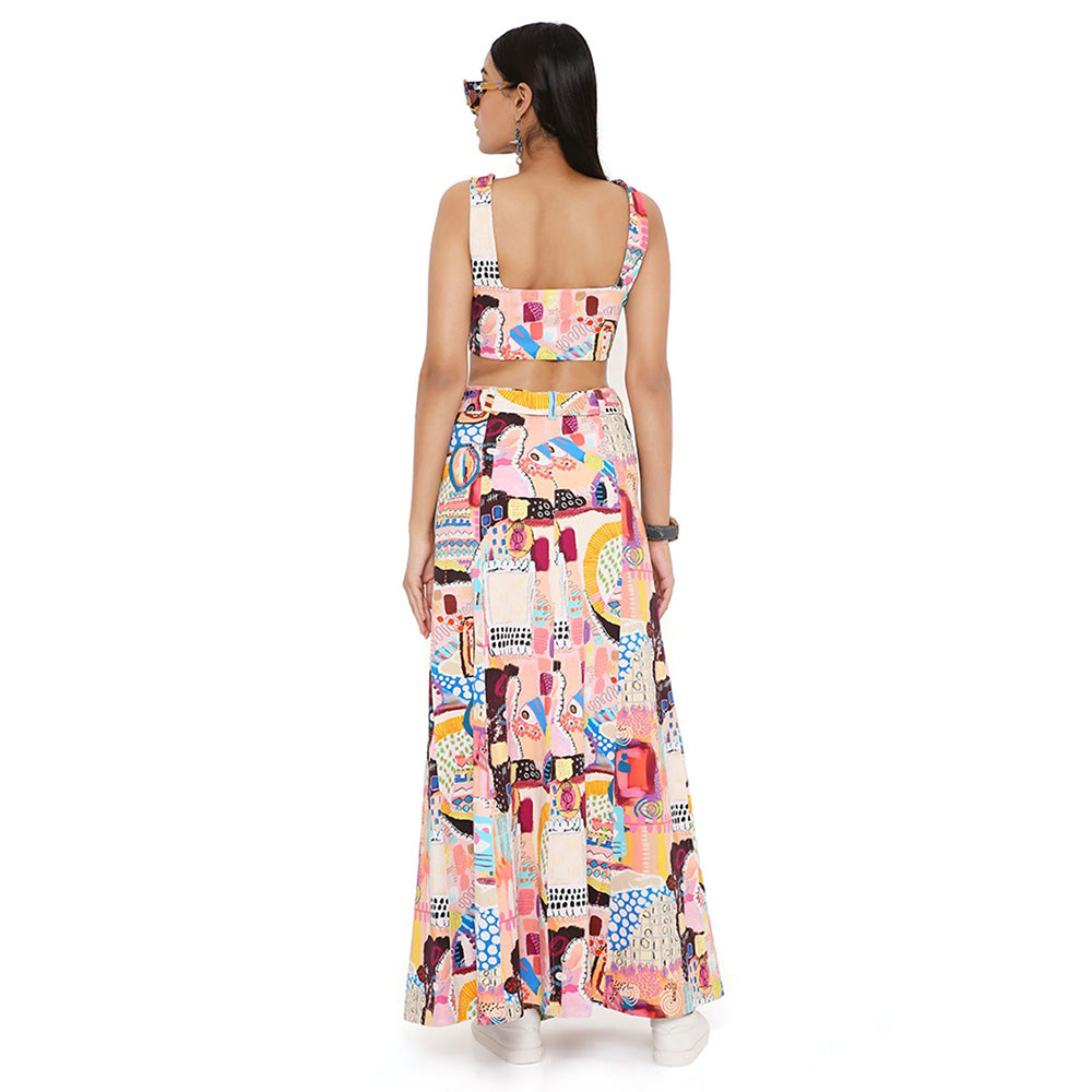 PS Pret by Payal Singhal Trance Print Denim Top and Skirt with a Belt (Set of 3)