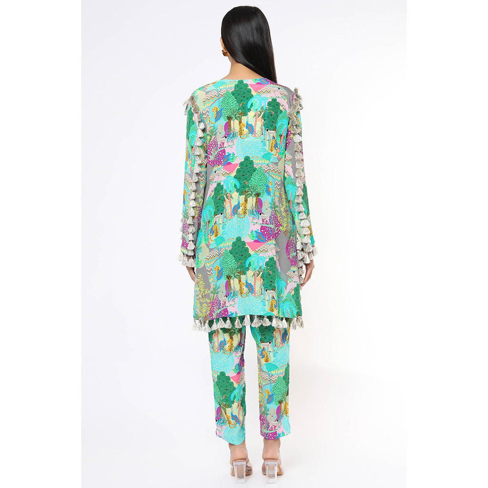 PS Pret by Payal Singhal Multi Color Kuno Print Crepe Kurta with Cigarette Pant (Set of 2)