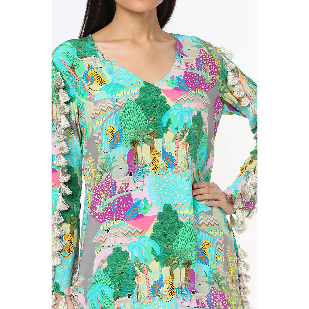 PS Pret by Payal Singhal Multi Color Kuno Print Crepe Kurta with Cigarette Pant (Set of 2)
