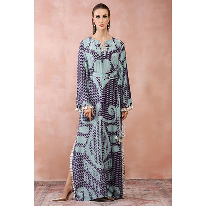 PS Pret by Payal Singhal Aqua & Purple Uzbek Print Maxi Dress with Belt (Set of 2)