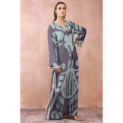 PS Pret by Payal Singhal Aqua & Purple Uzbek Print Maxi Dress with Belt (Set of 2)