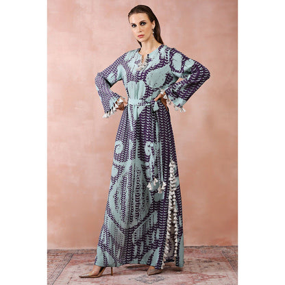 PS Pret by Payal Singhal Aqua & Purple Uzbek Print Maxi Dress with Belt (Set of 2)