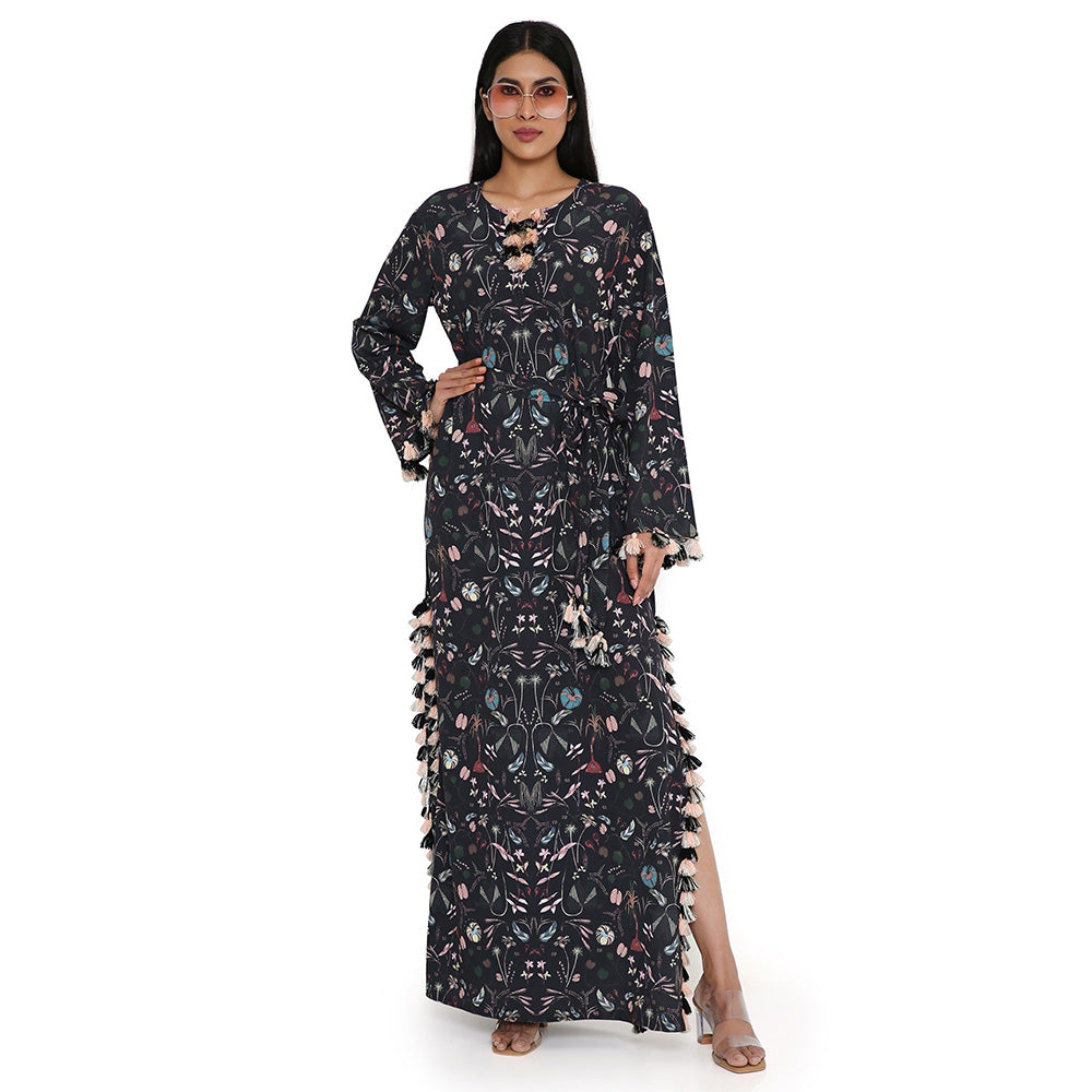 PS Pret by Payal Singhal Black Forest Print Art Crepe Long Beyza Maxi Dress