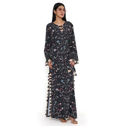 PS Pret by Payal Singhal Black Forest Print Art Crepe Long Beyza Maxi Dress