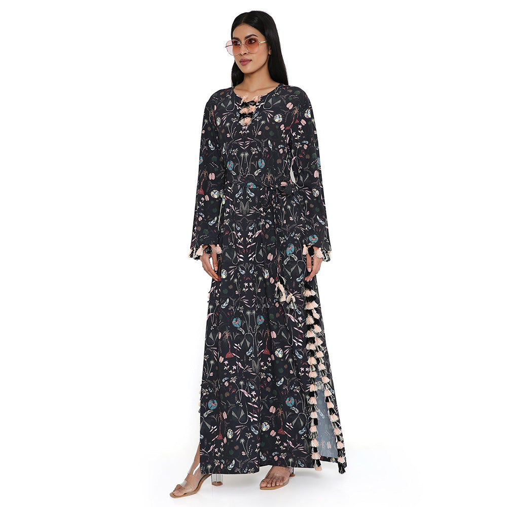 PS Pret by Payal Singhal Black Forest Print Art Crepe Long Beyza Maxi Dress