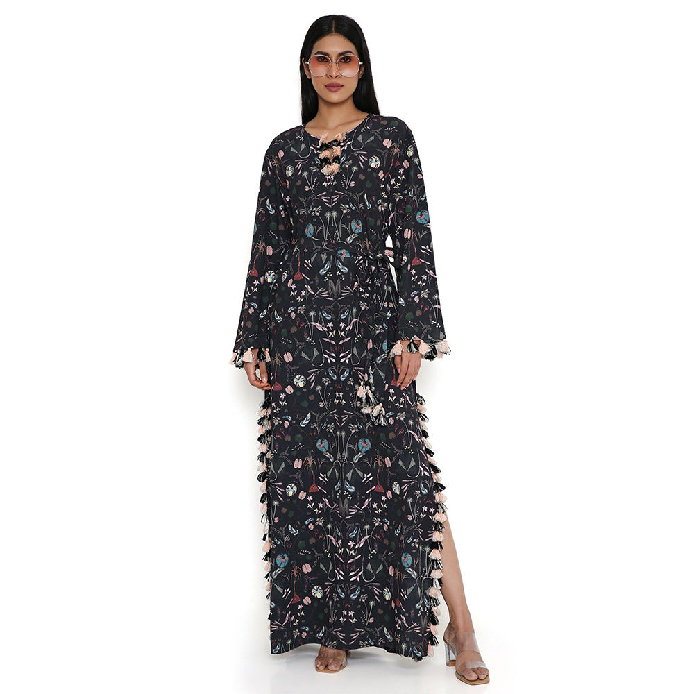 PS Pret by Payal Singhal Black Forest Print Art Crepe Long Beyza Maxi Dress