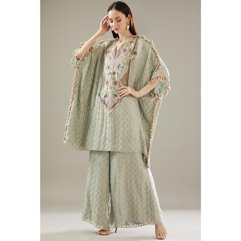 PS Pret by Payal Singhal Powder Blue Embroidered Kaftan With Palazzo (Set of 2)