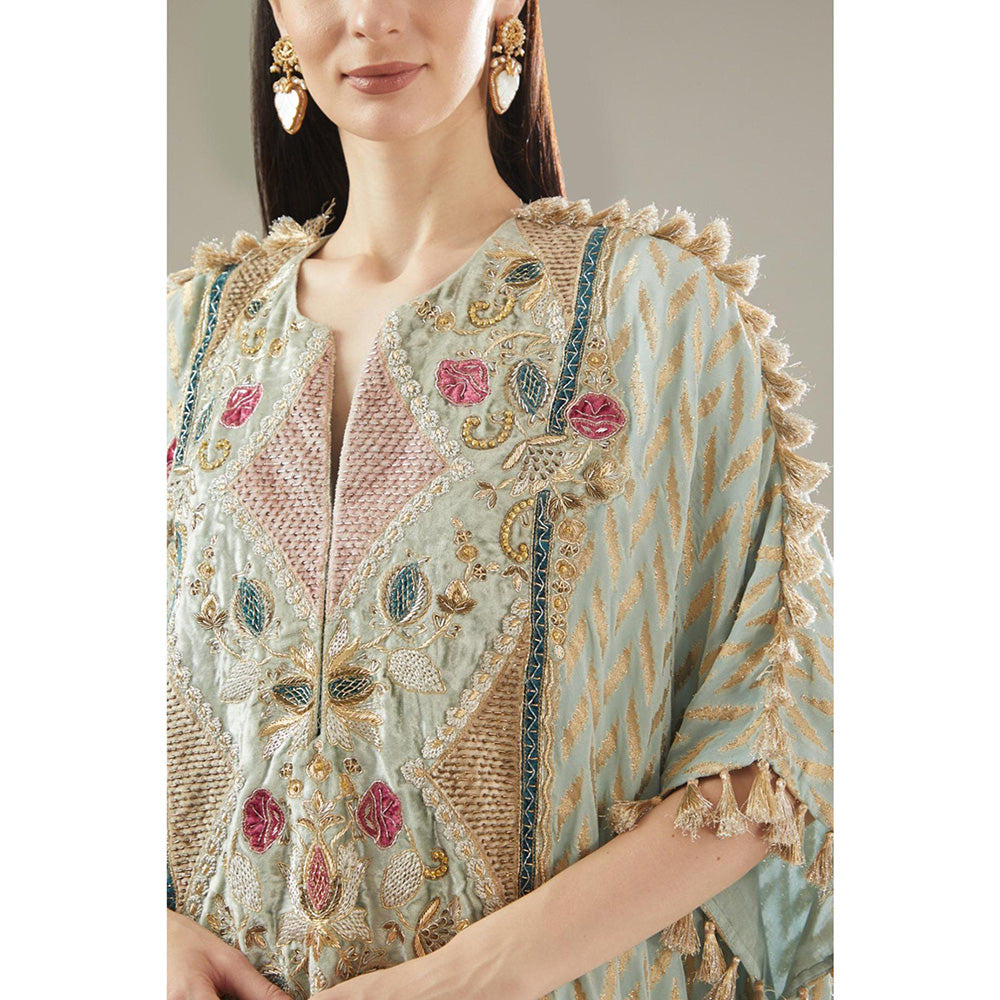 PS Pret by Payal Singhal Powder Blue Embroidered Kaftan With Palazzo (Set of 2)