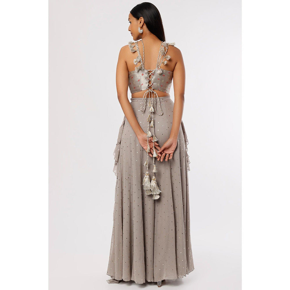 PS Pret by Payal Singhal Grey Embroidered Choli And Frill Sharara (Set of 2)