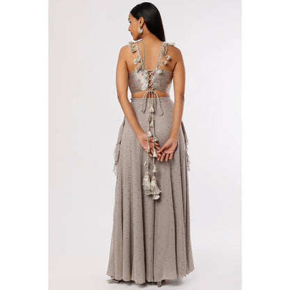 PS Pret by Payal Singhal Grey Embroidered Choli And Frill Sharara (Set of 2)