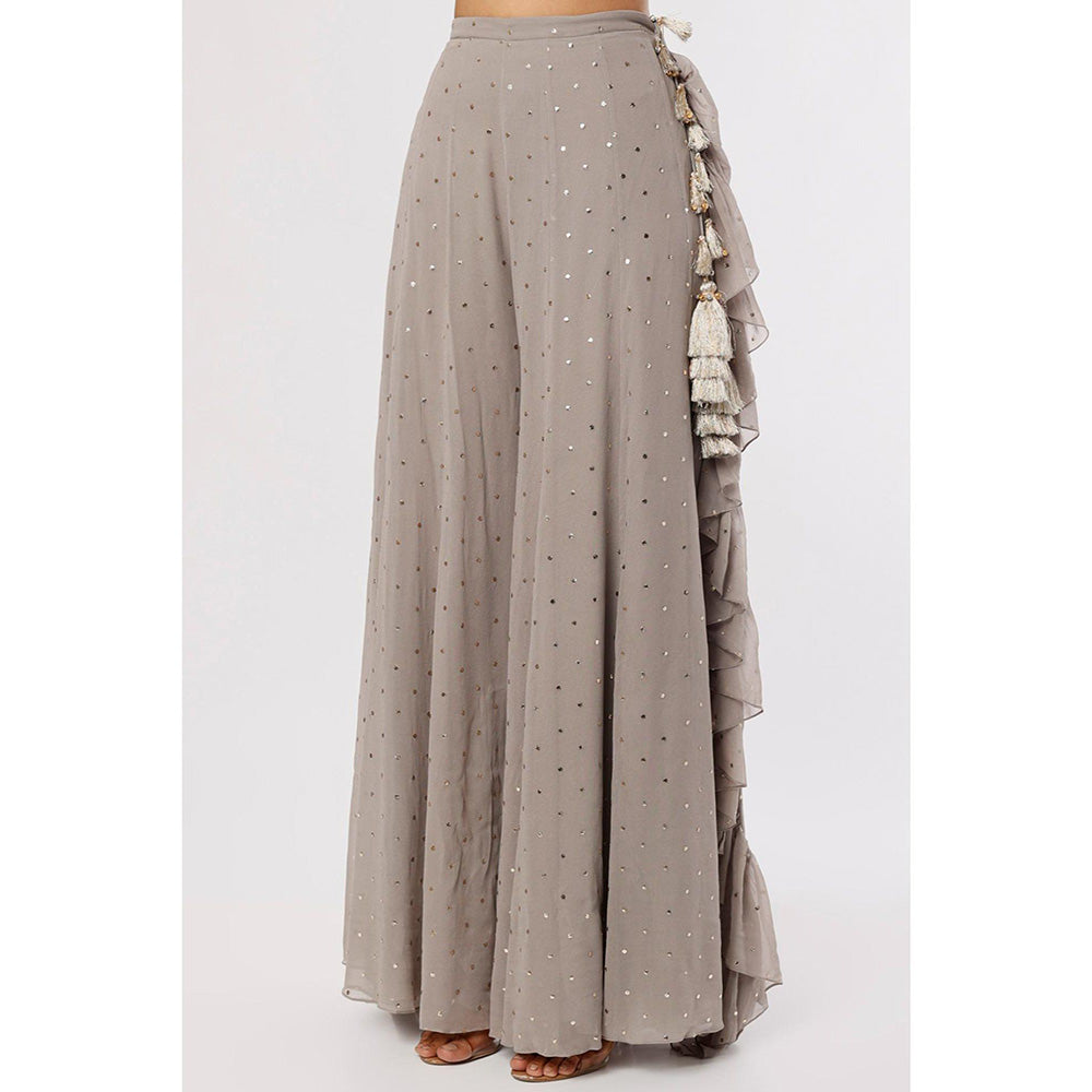 PS Pret by Payal Singhal Grey Embroidered Choli And Frill Sharara (Set of 2)