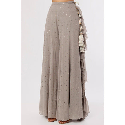 PS Pret by Payal Singhal Grey Embroidered Choli And Frill Sharara (Set of 2)