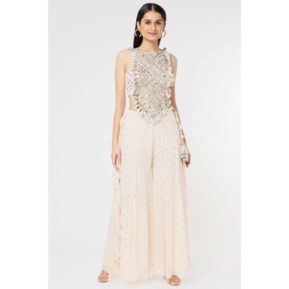 PS Pret by Payal Singhal Off White Embroidered With Bustier And Sharara (Set of 2)