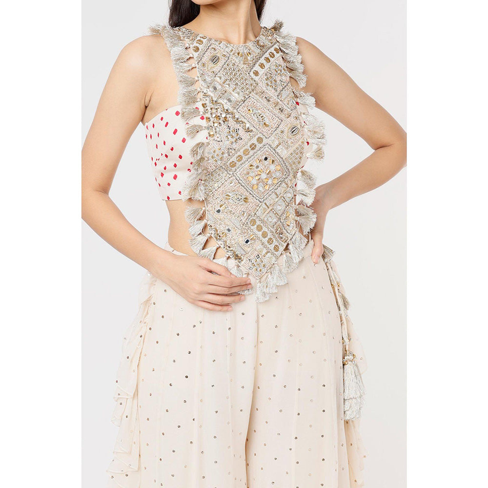 PS Pret by Payal Singhal Off White Embroidered With Bustier And Sharara (Set of 2)