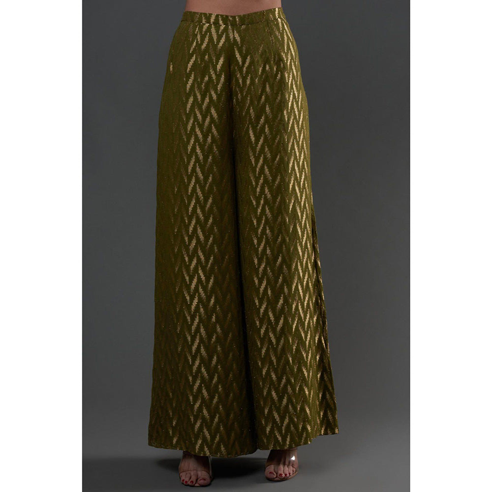 PS Pret by Payal Singhal Olive Embroidered Kurta And Palazzo With Dupatta (Set of 3)