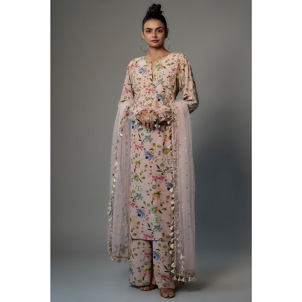 PS Pret by Payal Singhal Pink Embroidered Yoke Kurta With Palazzo And Dupatta (Set of 3)