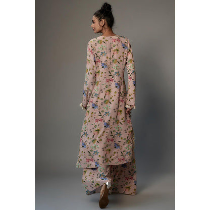 PS Pret by Payal Singhal Pink Embroidered Yoke Kurta With Palazzo And Dupatta (Set of 3)