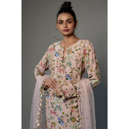 PS Pret by Payal Singhal Pink Embroidered Yoke Kurta With Palazzo And Dupatta (Set of 3)