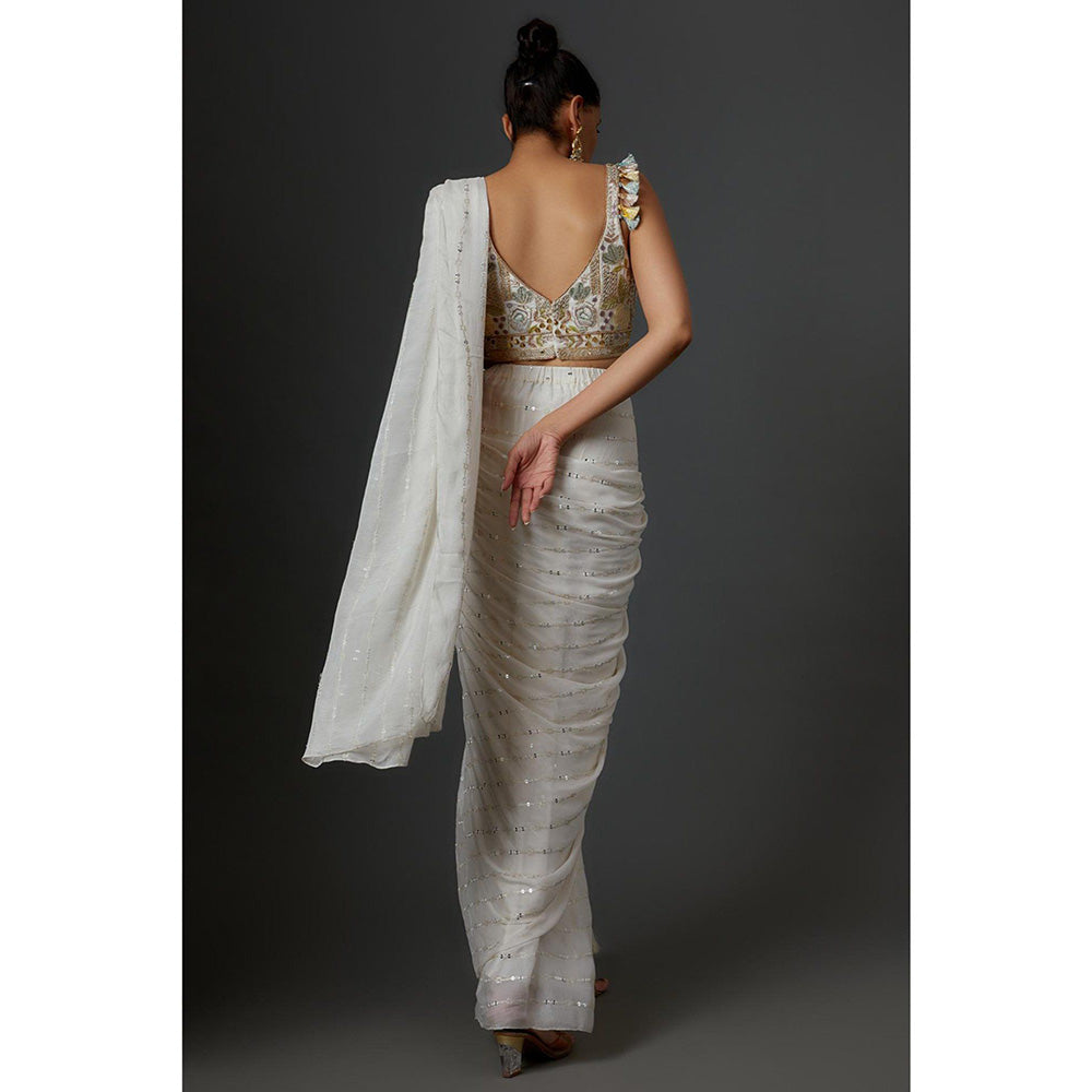 Payal Singhal Off White Embroidered Saree With Stiched Blouse