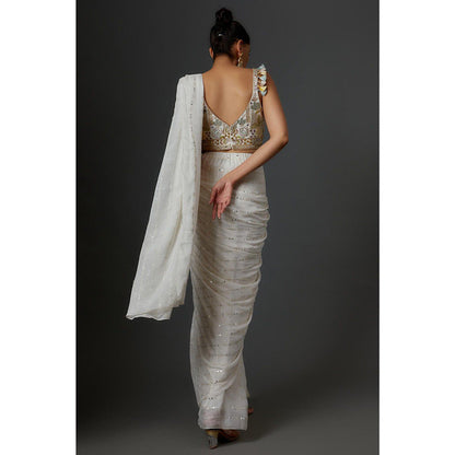 Payal Singhal Off White Embroidered Saree With Stiched Blouse