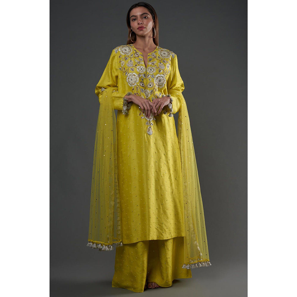 PS Pret by Payal Singhal Yellow Embroidered Kurta With Palazzo And Dupatta (Set of 3)