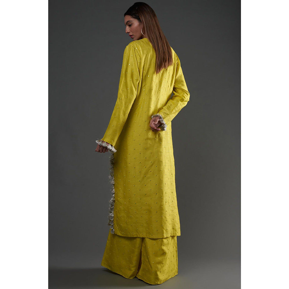 PS Pret by Payal Singhal Yellow Embroidered Kurta With Palazzo And Dupatta (Set of 3)