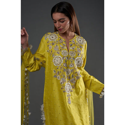 PS Pret by Payal Singhal Yellow Embroidered Kurta With Palazzo And Dupatta (Set of 3)