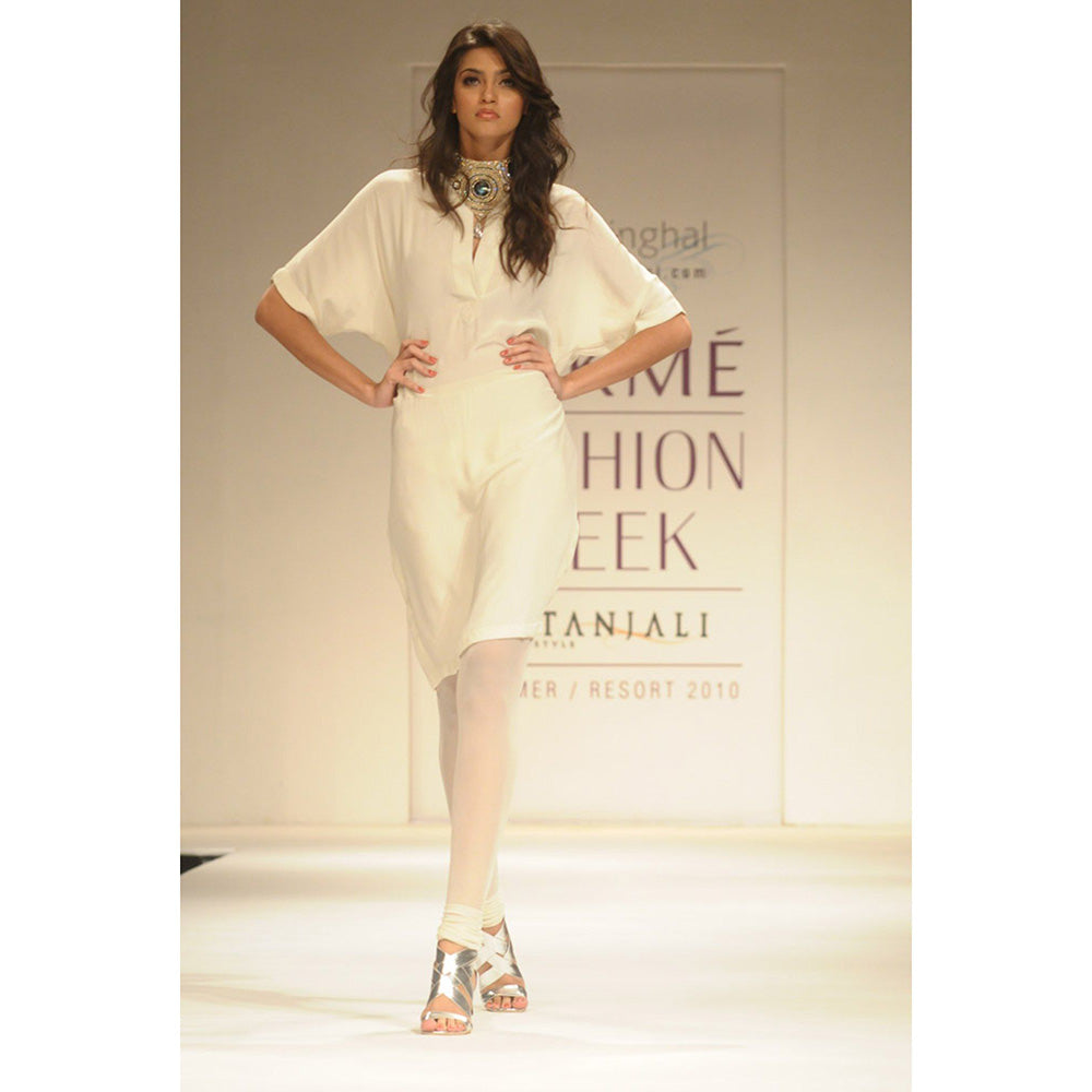 PS Pret by Payal Singhal Dia White Kaftan with Churidar and Necklace (Set of 3)