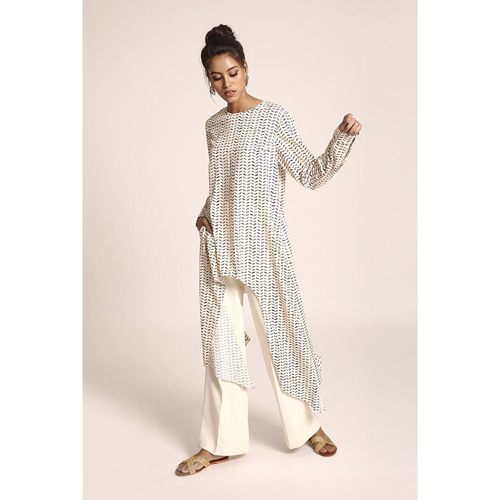 PS Pret by Payal Singhal Cream Printed Art Crepe Kurta