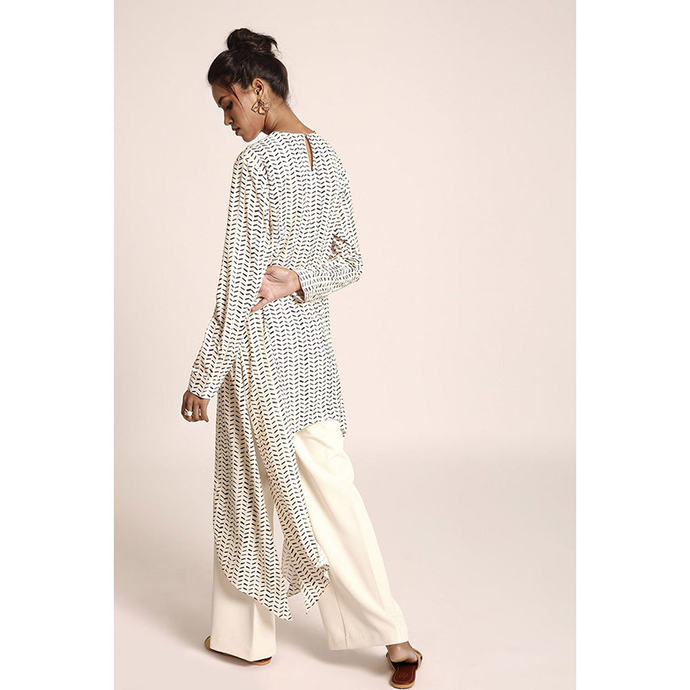 PS Pret by Payal Singhal Cream Printed Art Crepe Kurta