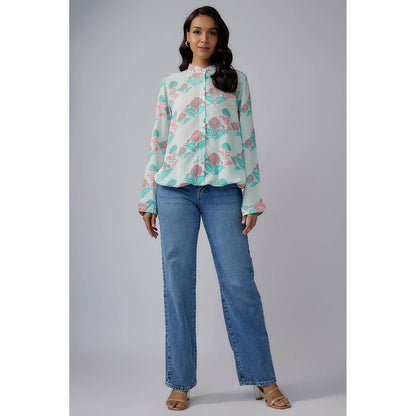 PS Pret by Payal Singhal Green Printed Crepe Front Open Shirt