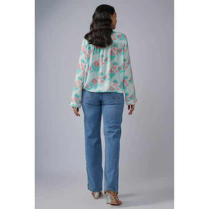 PS Pret by Payal Singhal Green Printed Crepe Front Open Shirt
