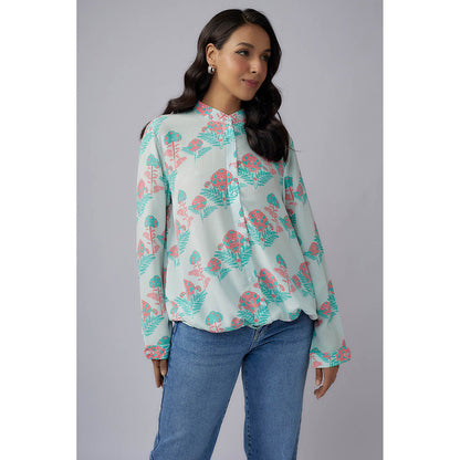 PS Pret by Payal Singhal Green Printed Crepe Front Open Shirt