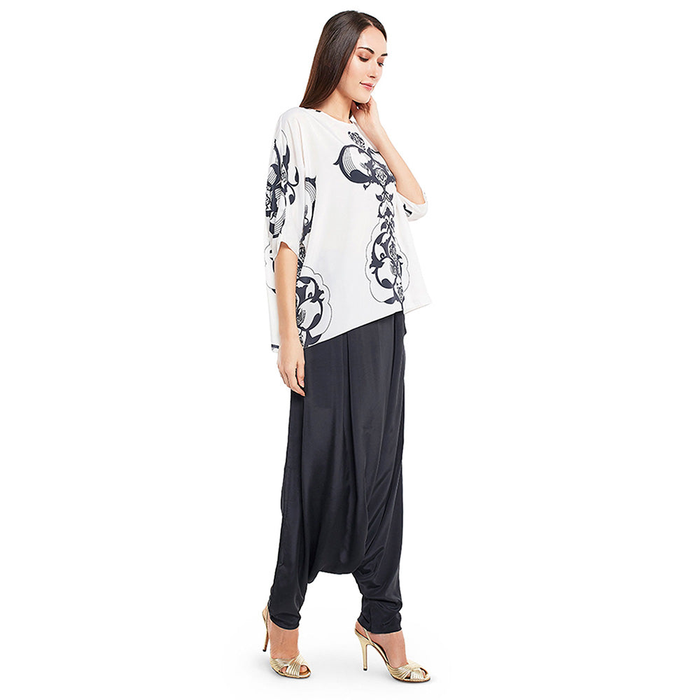 PS Pret by Payal Singhal Crepe White Printed Top With Dhoti Pant (Set of 2)