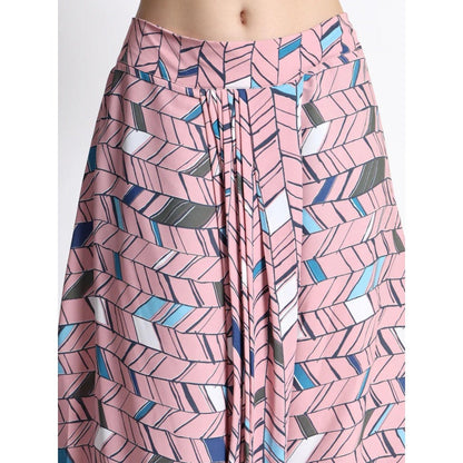 QAIYNAT Pink Chinon Printed Co-Ord (Set of 3)